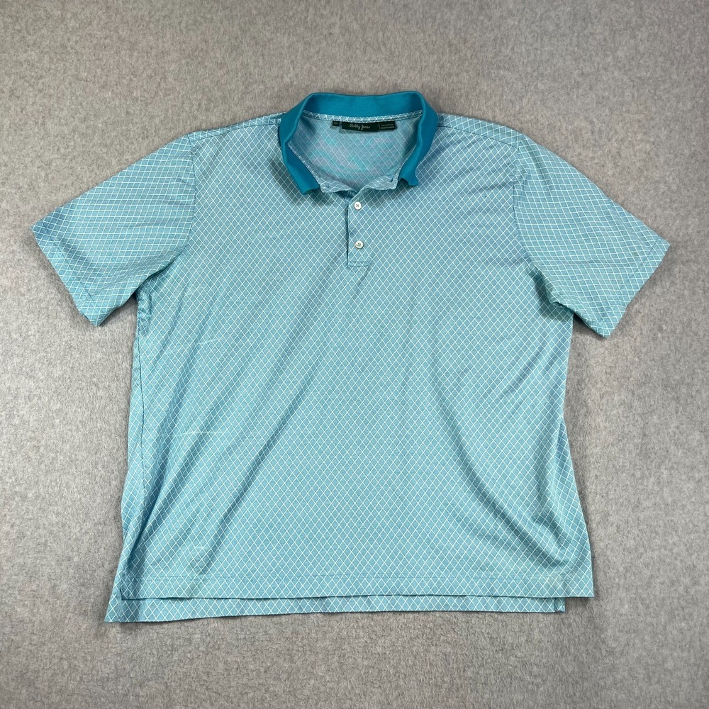 Bobby Jones Polo Shirt Mens XXL Blue Diamond Pattern Golf Short Sleeve Cotton